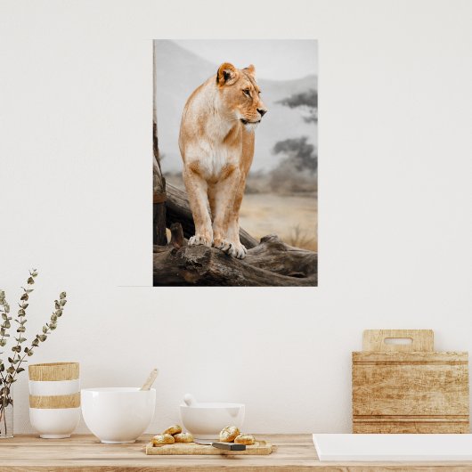 Lioness auf Baum Poster (Küche)