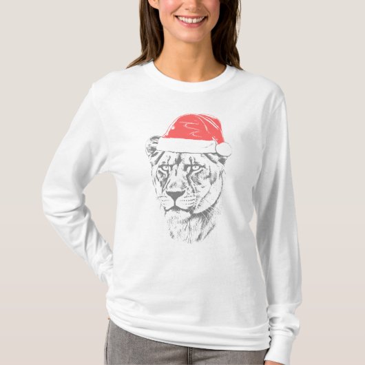 Lioness Christmas Hat T-Shirt (Vorderseite)