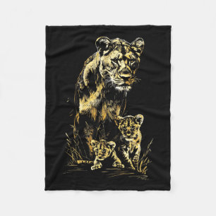 Lioness Cubs Jagdteam Lion Wildlife Sketch Fleecedecke