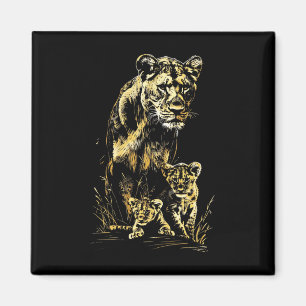 Lioness Cubs Jagdteam Lion Wildlife Sketch Magnet