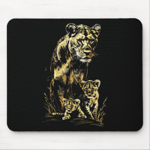 Lioness Cubs Jagdteam Lion Wildlife Sketch Mousepad