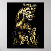 Lioness Cubs Jagdteam Lion Wildlife Sketch Poster (Vorne)