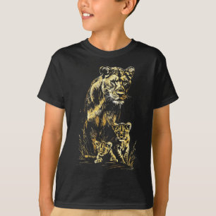 Lioness Cubs Jagdteam Lion Wildlife Sketch T-Shirt