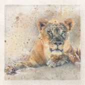 Lioness Face Watercolor Jungtier Glasuntersetzer (Vorderseite)