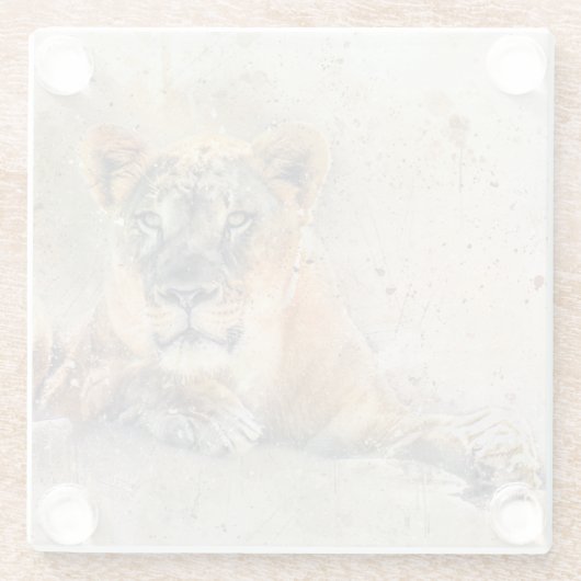 Lioness Face Watercolor Jungtier Glasuntersetzer (Rückseite)