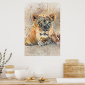 Lioness Face Watercolor Jungtier Poster (Küche)
