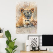 Lioness Face Watercolor Jungtier Poster (Heimbüro)