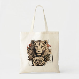 Lioness Grace: Eine realistische Rose Tattoo Desig Tragetasche