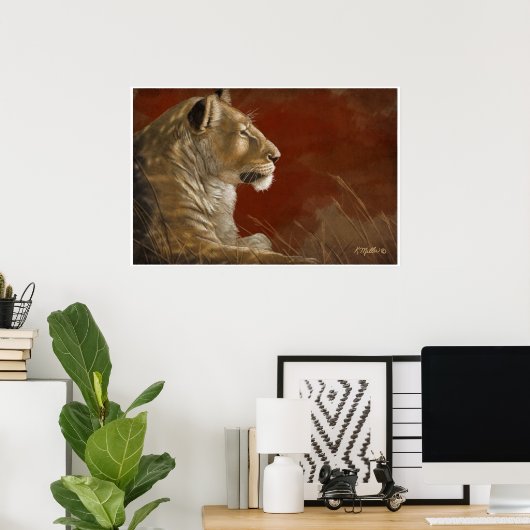 Lioness in der digitalen Shade-Malerei Poster (Heimbüro)