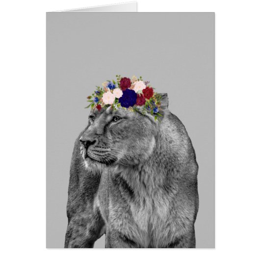 Lioness Lion Animal Girl Blume Crown Schwarz-weiß (Vorne)