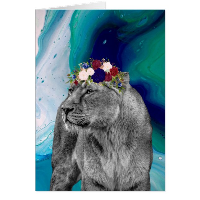 Lioness Lion Animal Girl Blume Kronen farbenfroh (Vorne)