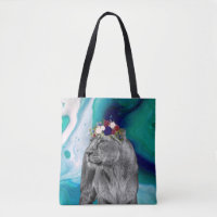 Lioness Lion Animal Girl Blume Kronen farbenfroh
