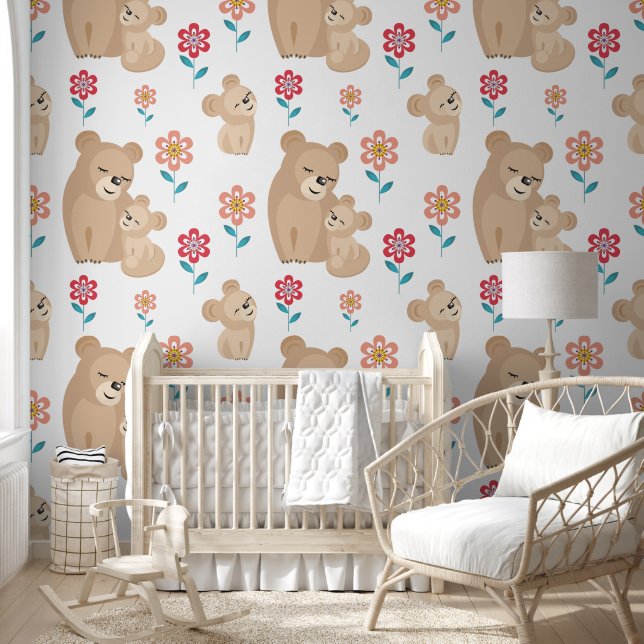 Lioness Mutter mit Baby-Blume Muster Kinderzimmer Tapete (Kinder)