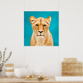 Lioness Portrait Malerei Wildes Leben Liebhaber Ge Poster (Küche)