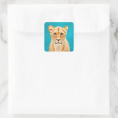 Lioness Portrait Malerei Wildes Leben Liebhaber Ge Quadratischer Aufkleber (Tasche)