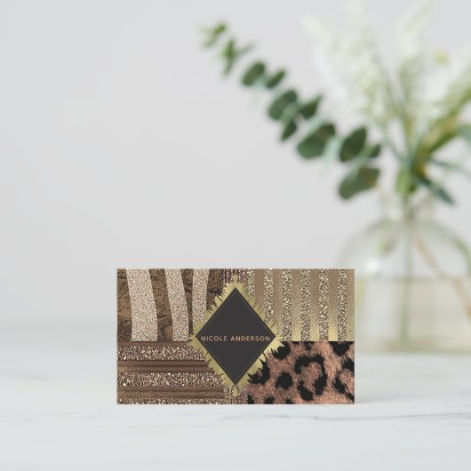 Lioness Safari Chic Dschungel Glam Gold Sparkone Visitenkarte (Stehend Vorderseite)