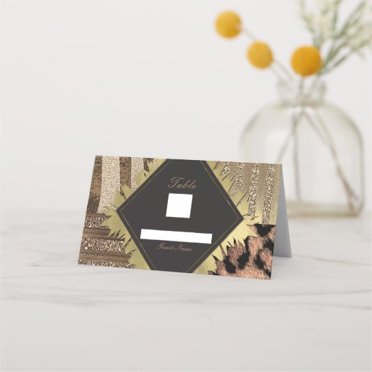 Lioness Safari Jungle Glam Moderne Tischnummer Platzkarte (Rückseite)