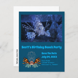 Lionfish Cartoon Birthday Beach Party Foto Einladungspostkarte