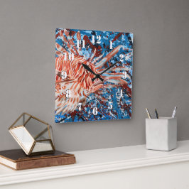 LionFish Splatter Art Quadratische Wanduhr