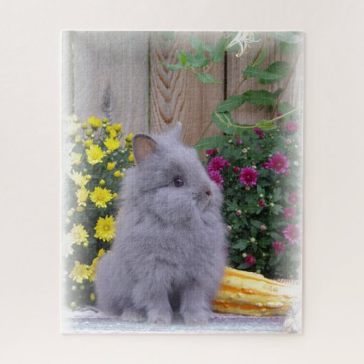 Lionhead Häschen mit Blumen auf a Puzzle (Vertikal)
