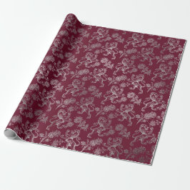 Lions Club Royal Floral Maroon Burgundy Silver Geschenkpapier