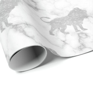 Lions Silver White Glam VIP Metallic Marmor Grau Geschenkpapier