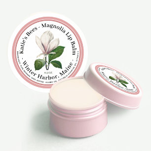 Lip Balm Label mit blassrosa Blume Illustration Runder Aufkleber