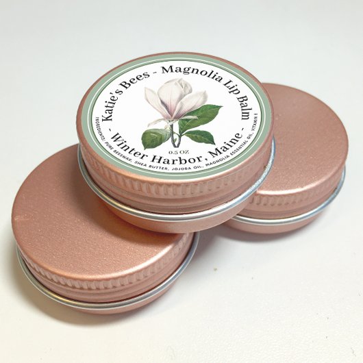 Lip Balm Label mit blassrosa Blume Illustration Runder Aufkleber