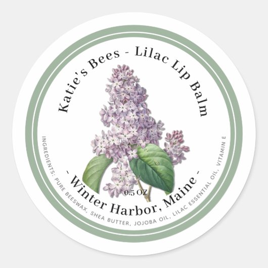 Lip Balm Label mit Lilac Blume Illustration Runder Aufkleber (Vorderseite)