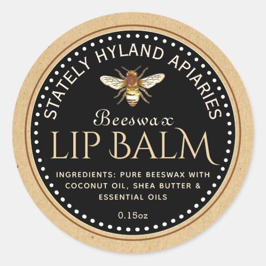Lip Balm Mini Label Kraft auf schwarz Runder Aufkleber (Vorderseite)