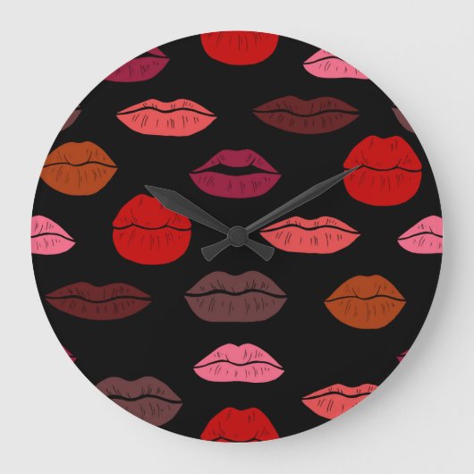Lip print, rosa Küsse. Große Wanduhr (Vorderseite)