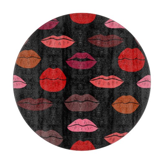 Lip print, rosa Küsse. Schneidebrett (Vorderseite)