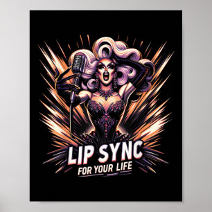 Lip Sync für Ihr Leben Drag Queen Funny Graphen Te Poster