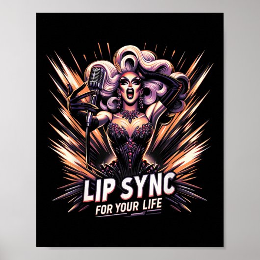 Lip Sync für Ihr Leben Drag Queen Funny Graphen Te Poster (Vorne)