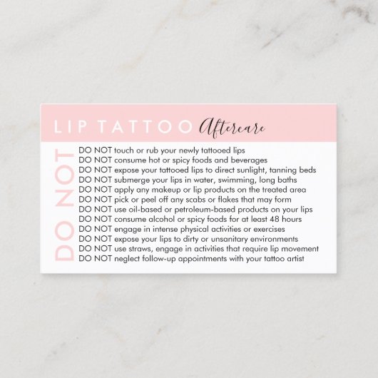 Lip-Tätowierungen Vermeiden von Ratschlägen nach P Visitenkarte (Rückseite)