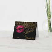 Lipcolor Hot Pink Lippen auf schwarz Dankeskarte (Vorderseite)