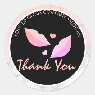 Lipgloss-Geschäft Logo Marmor Glitter Rosa Runder Aufkleber