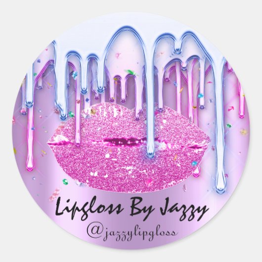 Lipgloss Makeup Pink Bluei Tropfen Packung Runder Aufkleber (Vorderseite)