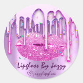 Lipgloss Makeup Pink Confetti Tropfen Packung Runder Aufkleber (Vorderseite)