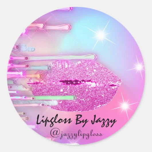 Lipgloss Makeup-Tropfen, die Pink Girly verpacken Runder Aufkleber (Vorderseite)