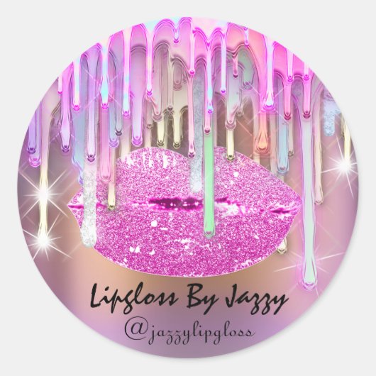 Lipgloss Makeup-Tropfen, die rosa künstlerisch ver Runder Aufkleber (Vorderseite)