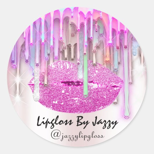 Lipgloss Makeup Tropfen, die rosa Rose Classic ver Runder Aufkleber (Vorderseite)