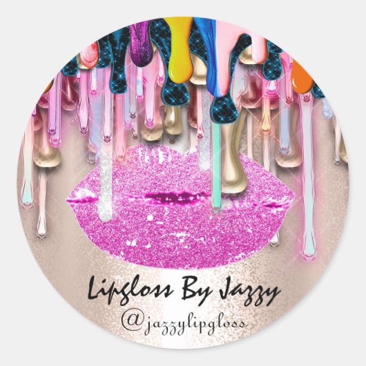 Lipgloss Makeup Tropfen Packen Pink Tropfen Rose Runder Aufkleber (Vorderseite)