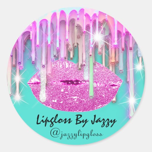 Lipgloss Makeup-Tropfen verpacken Pink Minze Grün Runder Aufkleber (Vorderseite)