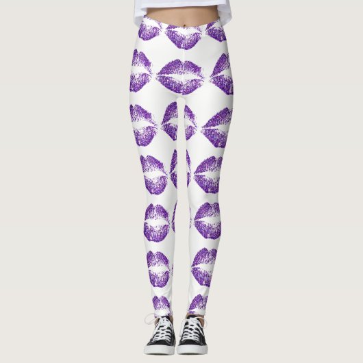 Lippen des lila Glitzer Leggings (Vorderseite)