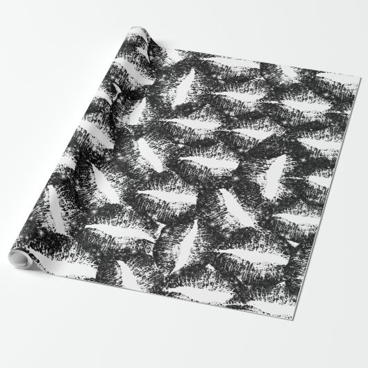 Lippen für schwarze Glitzer Geschenkpapier (Ungerollt)