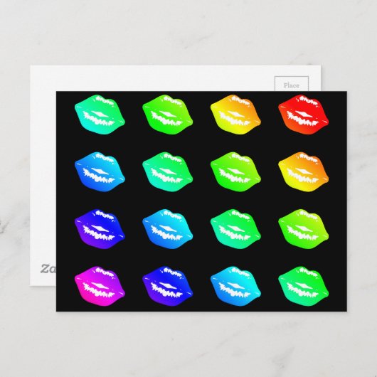 Lippen Küssen Farbenfrohe Regenbogenfarben Lipstic Postkarte (Vorne/Hinten)