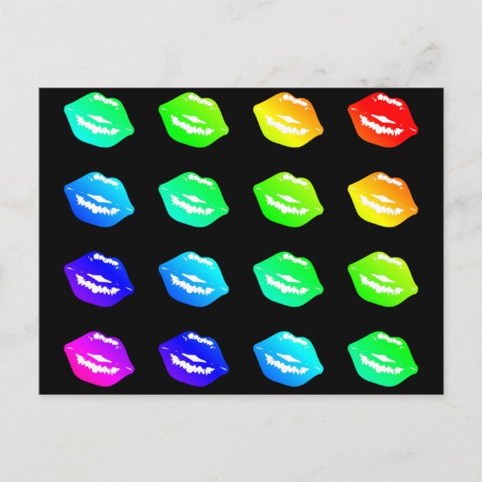Lippen Küssen Farbenfrohe Regenbogenfarben Lipstic Postkarte (Vorderseite)