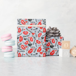 Lippen, Lippenstift-Drucke, Kuss. Geschenkpapier