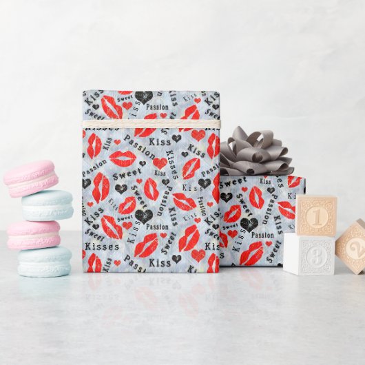 Lippen, Lippenstift-Drucke, Kuss. Geschenkpapier (Babyparty)
